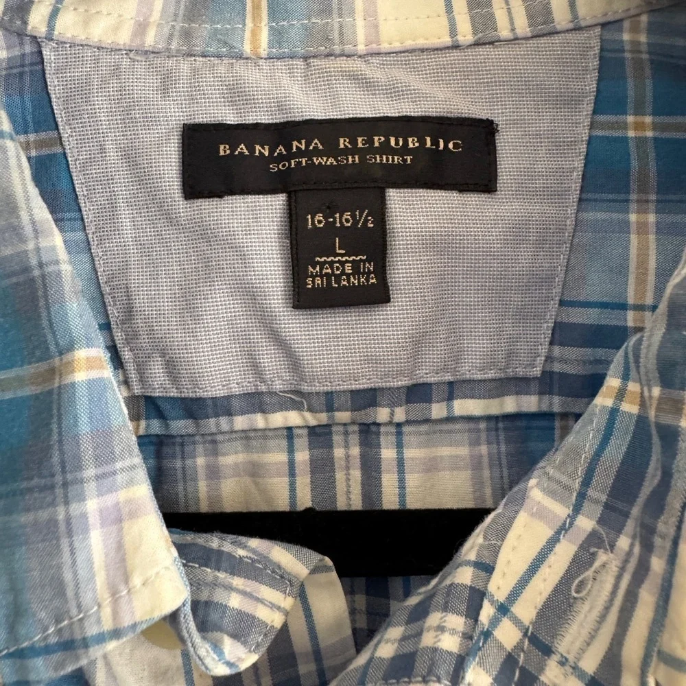 Banana Republic Blue Plaid Men's Shirt Size Large
